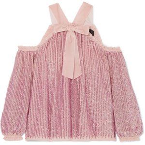 Needle & Thread Pink Silk and Sequin Blouse with B